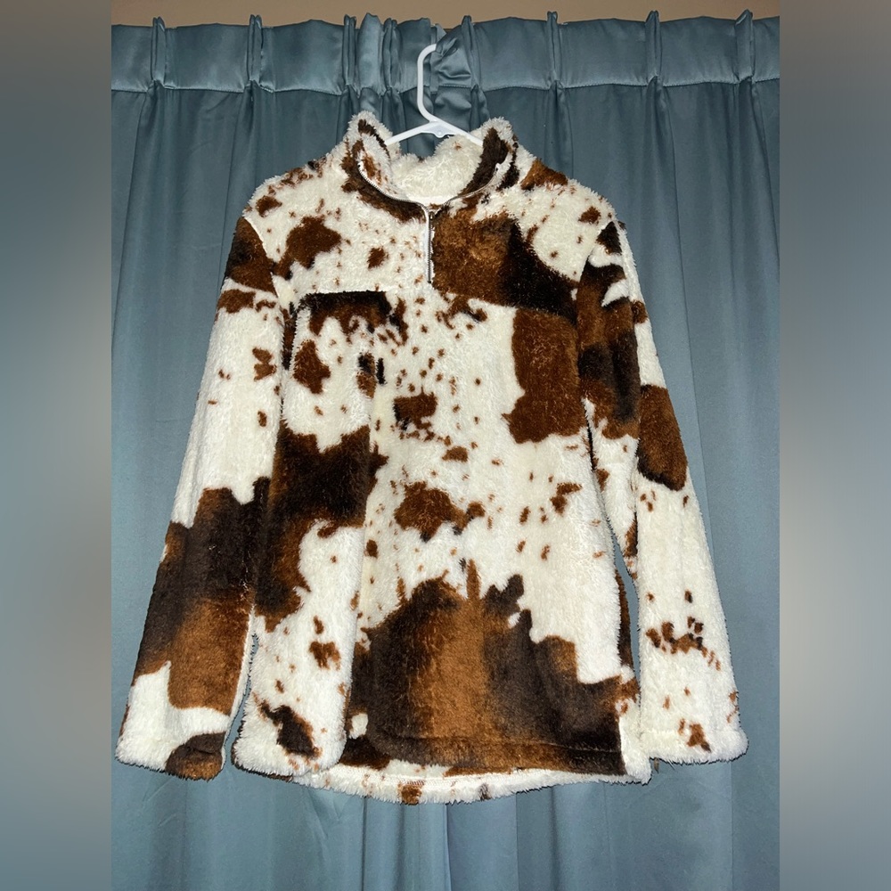 Cow Print Zip Up (Small)